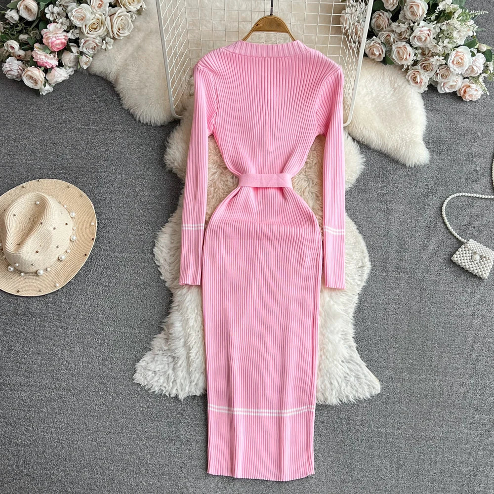 Elegant Rib Knit Pencil Dress