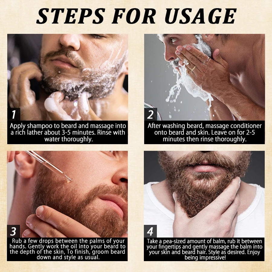 Men Beard Grooming Gift Kit Deep Cleansing Wash and Conditioner Moisturizing Nourishing Beard Oil Styling Butter for Beards Care