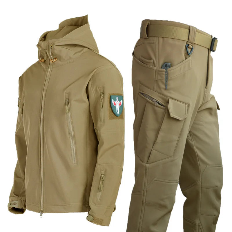 Oulylan SoftShell Tactical Waterproof Jacket Fishing Hiking Camping Climbing Jacket HoodedWinter Autumn Tracksuits Set Men