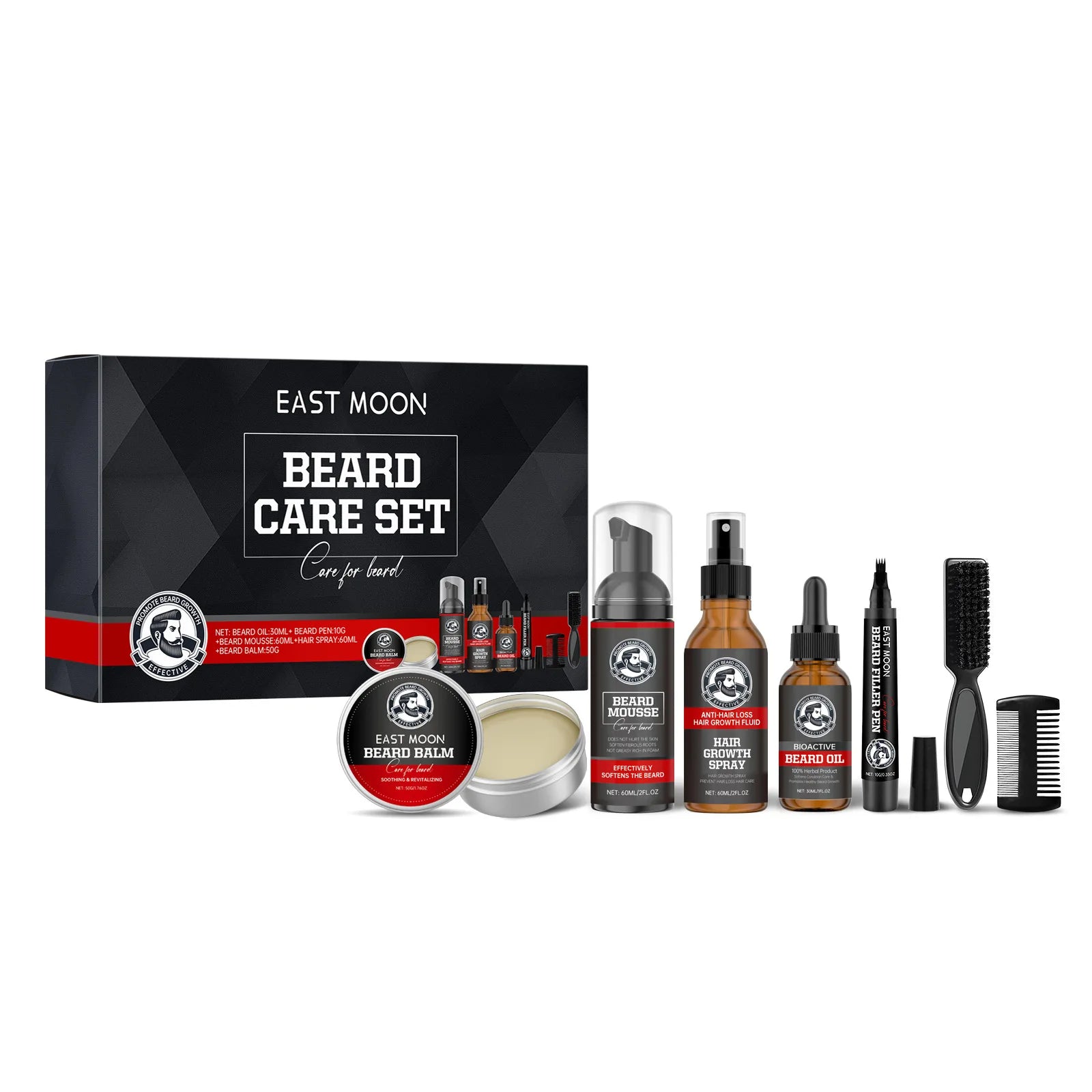 East Moon Men Beard Care Set Deep Cleansing Oil Control Sooth Skin Efficient Moisturize Increase Toughness Moustache Nursing Kit