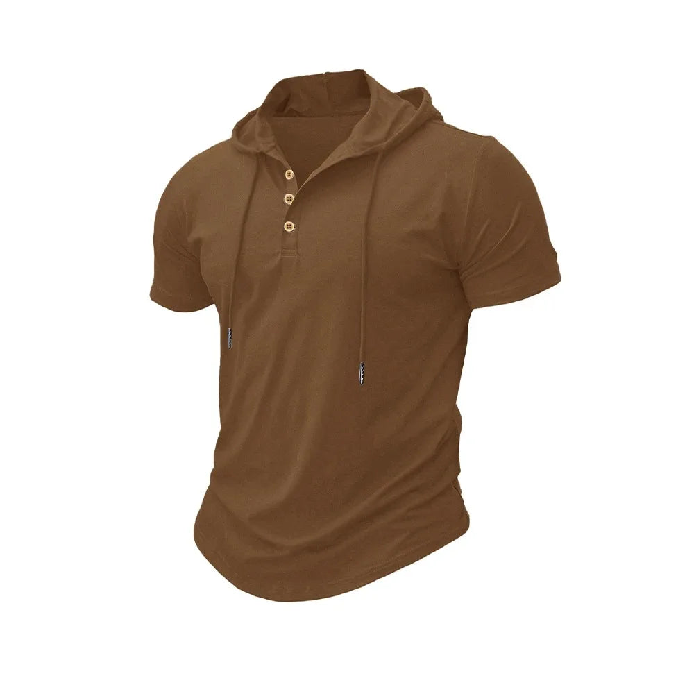 Men T Shirts  Summer Slim Fitness Hooded Short-Sleeved Bodybuilding Quick Dry Tshirt Male Gym Clothes Breathable Sports Tops