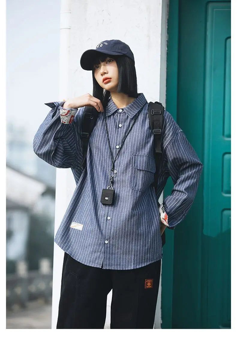 Retro Striped Workwear Shirt Women