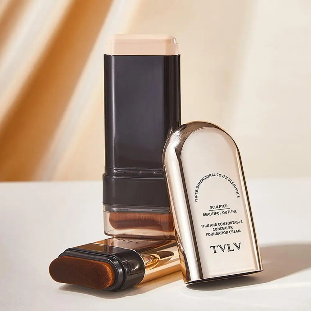 Waterproof Concealer Foundation Stick With Brush - All-in-One Long-Lasting, Oil Control, Brightening Makeup Natural Matte Finish