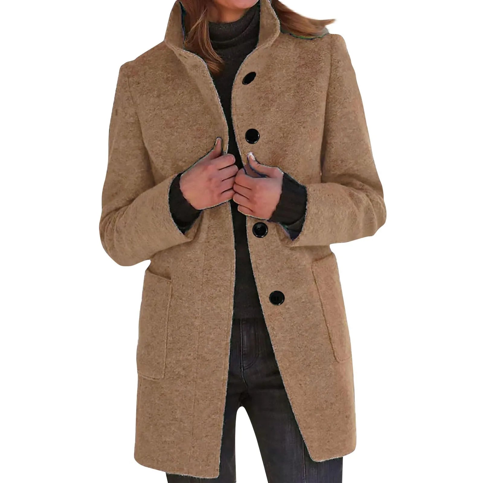 Womens Wool Cardigan Coats With Pockets Ladies Lapel Long Jacket Coat Fashion Solid Casual Winter Jackets for Women Plus Coat