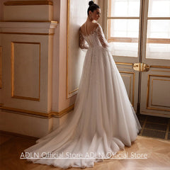 Wedding Dress Vestidos De Novia Customized Sheer Long Sleeves Sparkling Beading Applique Sweep Train Bridal Gown for Bride