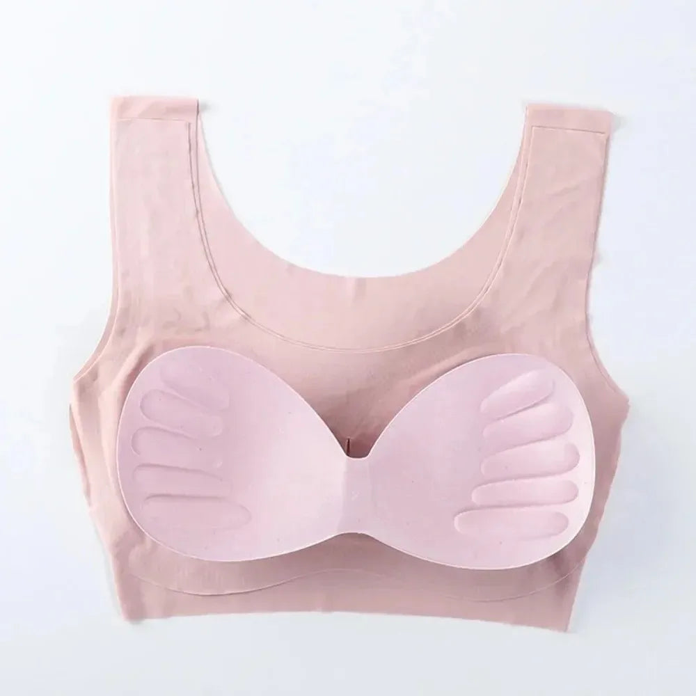 Wire-Free Sports Bra Seamless Ice Silk Small Chest Push-up Bra Prevent Sagging Thin Back Beauty Large Size Bra