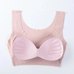 Wire-Free Sports Bra Seamless Ice Silk Small Chest Push-up Bra Prevent Sagging Thin Back Beauty Large Size Bra