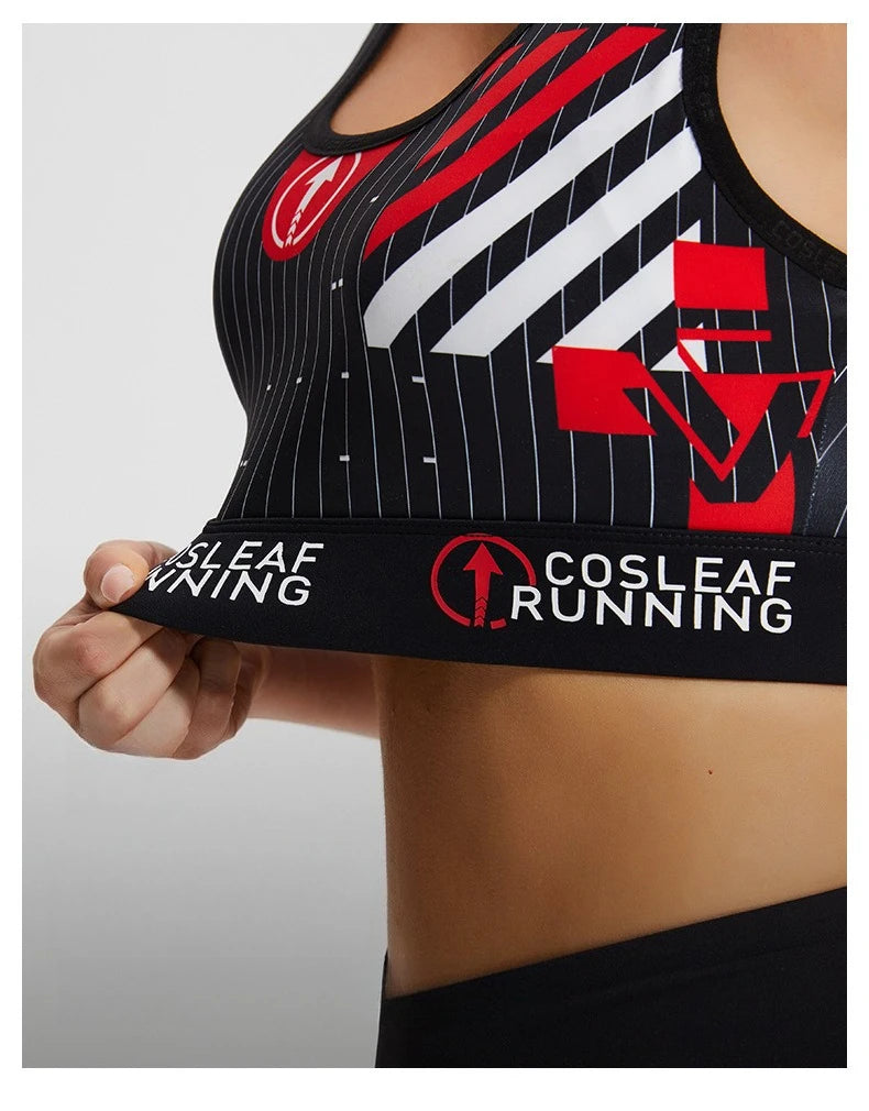 Black Stripe Sports Bras Women Racerback Sleeveless Elastic Waistband Shockproof Quick Dry Stretch Training Camisole Sportswear