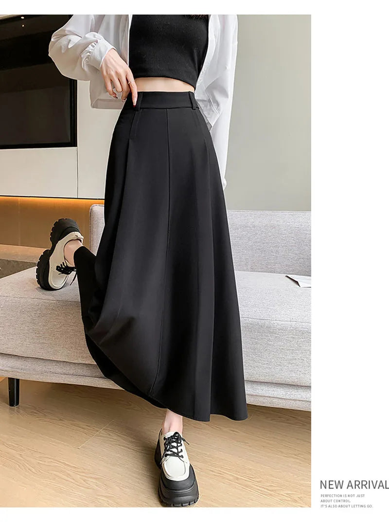 Elegant Skirts for Women Korean Style Long Skirt Female Black Pleated Midi Skirt Women's Clothing Office Lady Skirts Outfits New