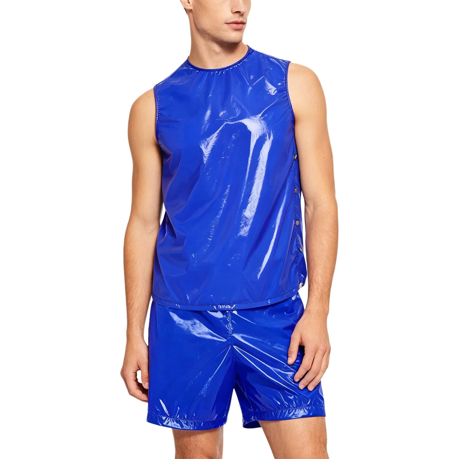 Mens Special Needs Waterproof Sweat Tracksuit Tank Tops And Sides Buttons Boxer Shorts Two Pieces Outfit Adaptive Clothing