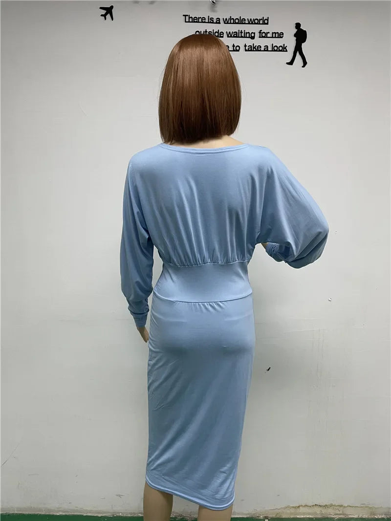 Elegant Lantern Sleeve Midi Dress
