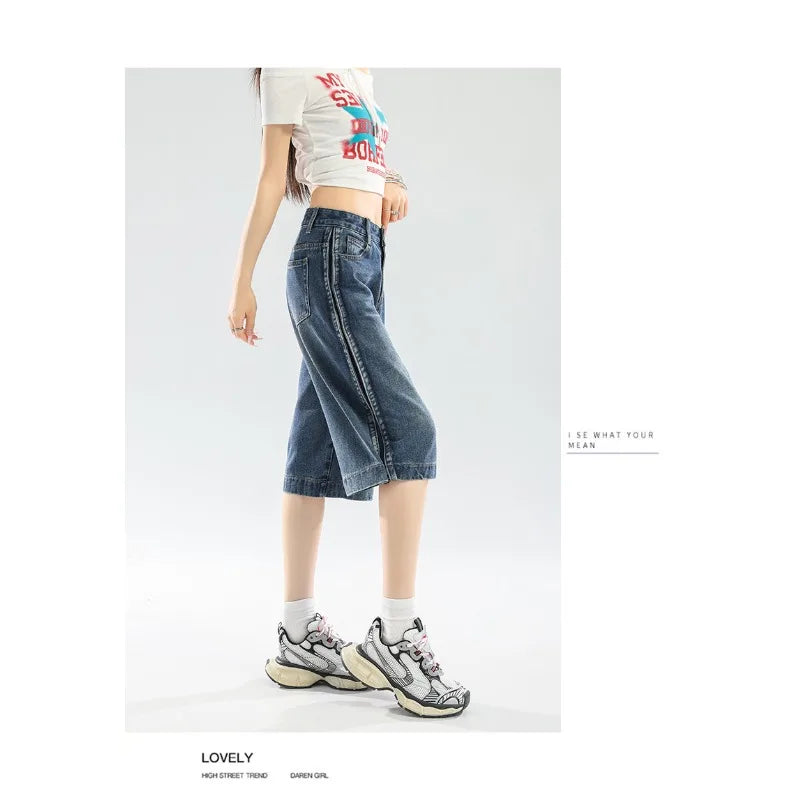 Denim Shorts for Women Summer  Fashion Trendy Loose Fitting Casual Female Jeans Breathable Comfy Streetwear