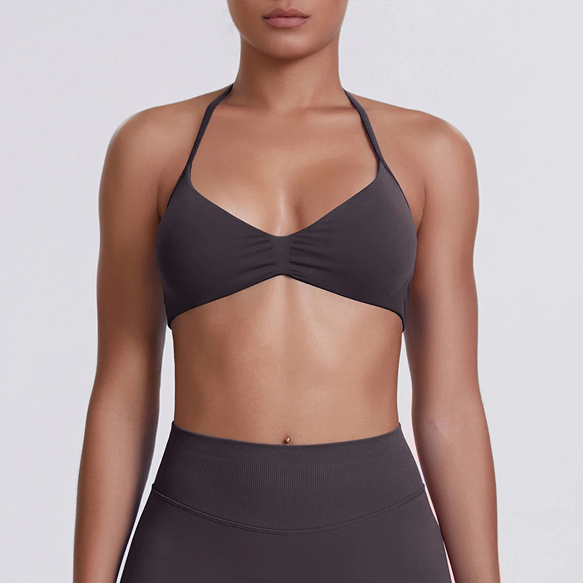 Sport Bra Strappy Bra Top Women High Support Thin Strap Halter Sport Seamless Bras Scrunch Workout Yoga Tank