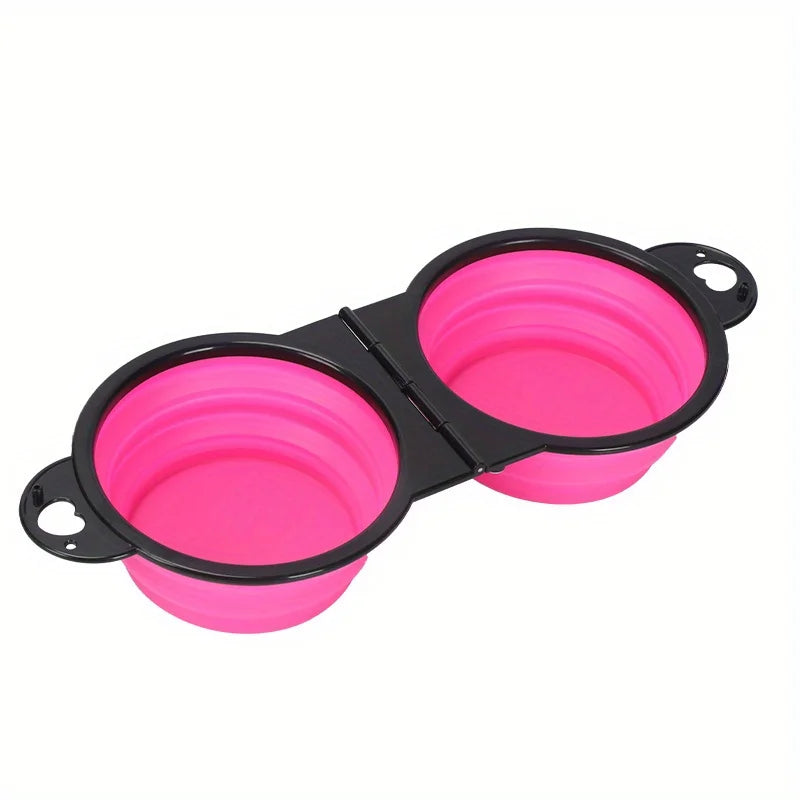 Portable Pet Folding Bowl, Outdoor Dog Double Bowl for Water and Food Sharing, Cat Bowl, Pet Dog Food Basin, Suitable for Travel