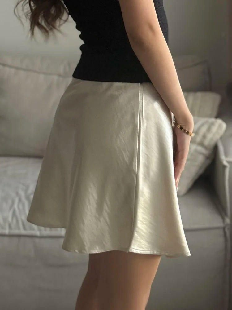 Satin A-Line Office Mini Skirt