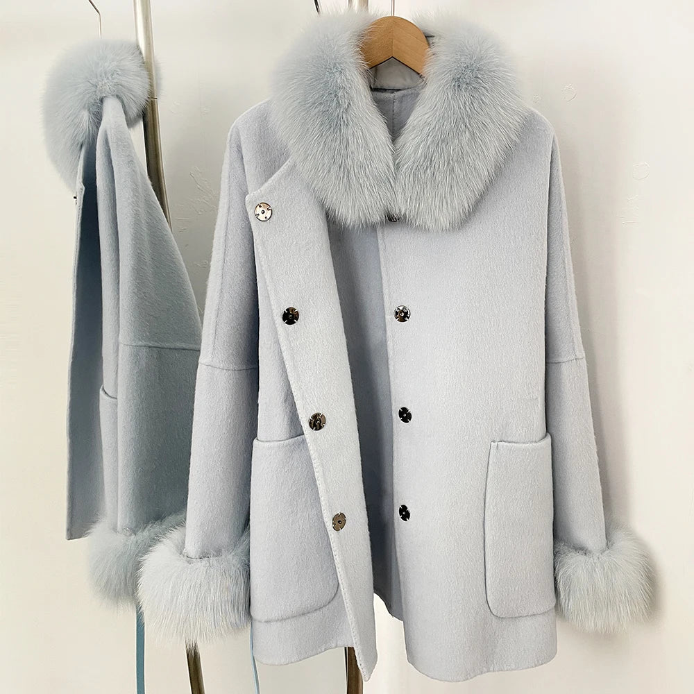 Luxury Wool Fur Winter Long Coat