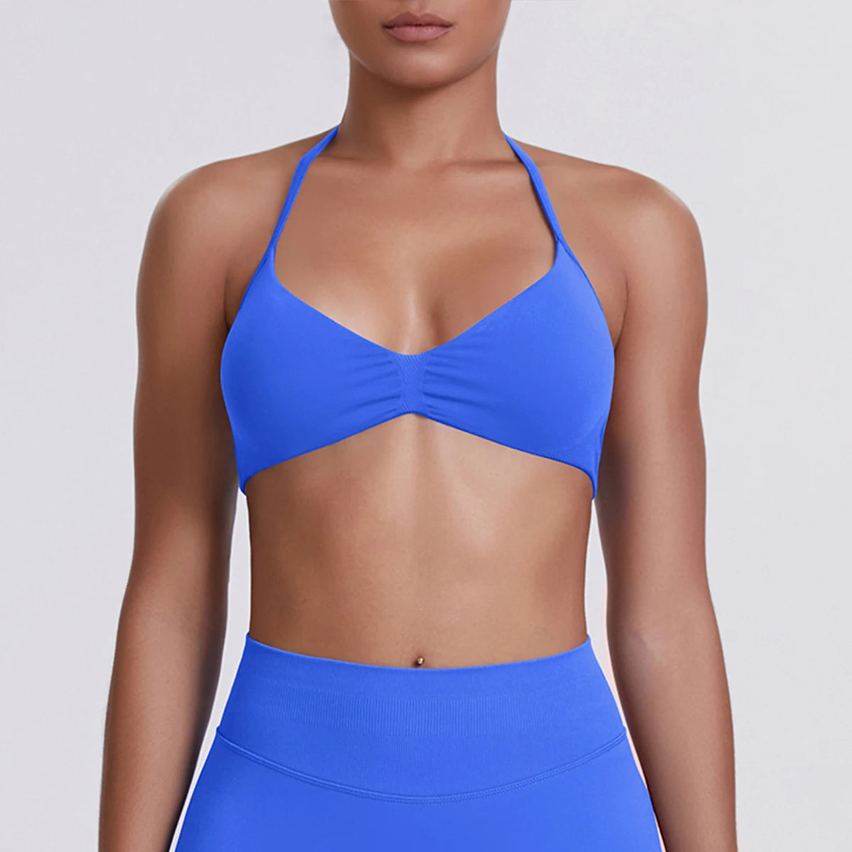 Sport Bra Strappy Bra Top Women High Support Thin Strap Halter Sport Seamless Bras Scrunch Workout Yoga Tank