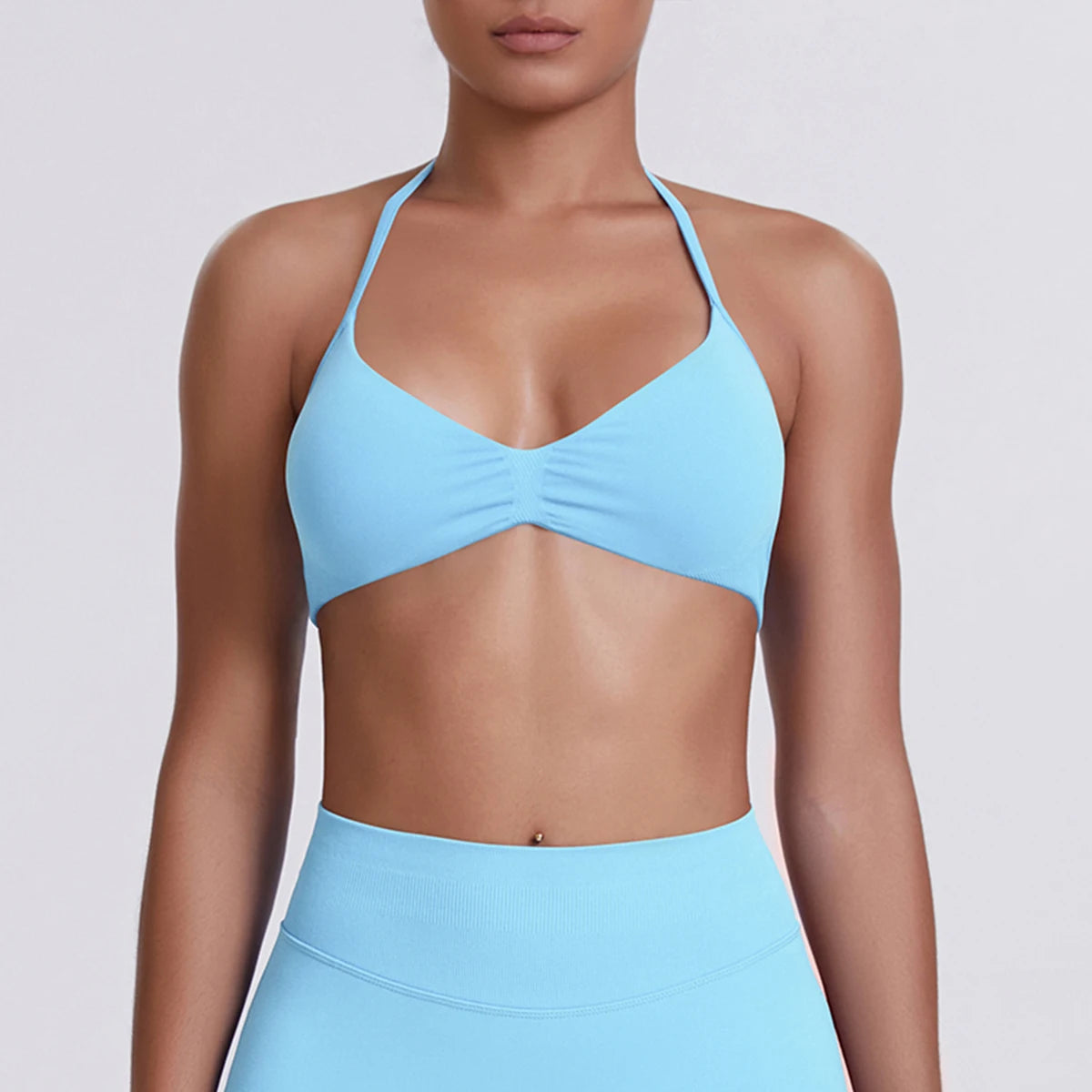 Sport Bra Strappy Bra Top Women High Support Thin Strap Halter Sport Seamless Bras Scrunch Workout Yoga Tank