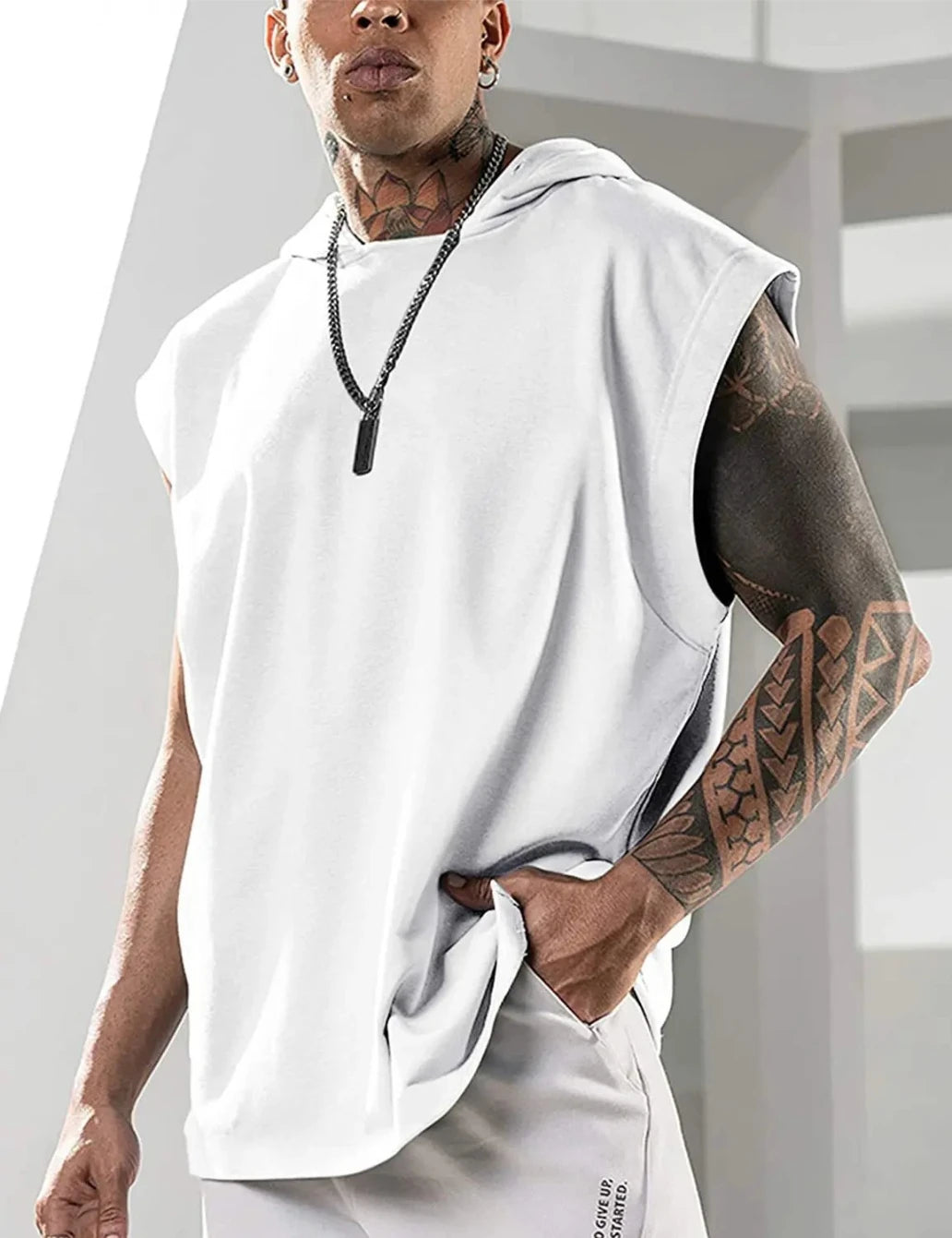 2026 Men Tank Top  Fitness Training Pullover Leisure Fashion Sleeve Men's Hooded Vest Solid Color Tank Tops For Male