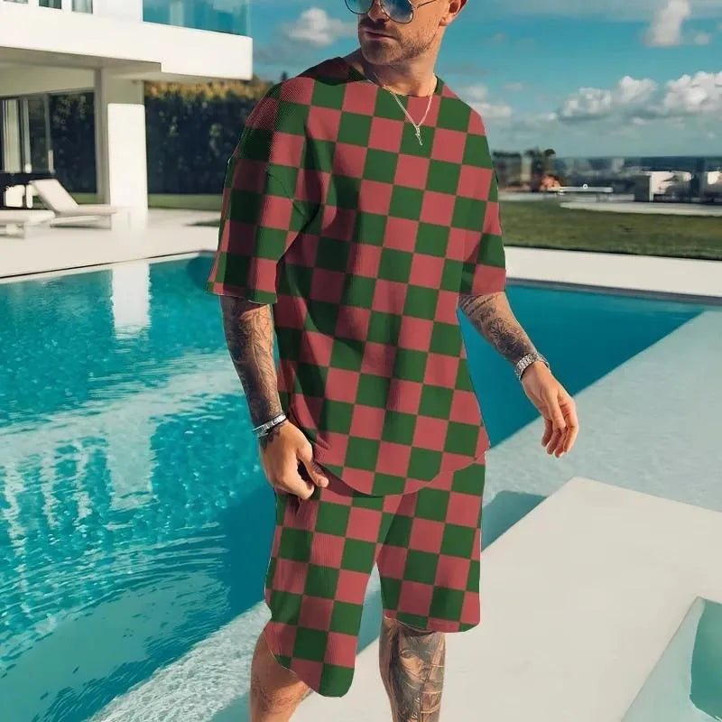 New Men's Tracksuits Summer Round Neck T-shirt Set 3D print Tracksuit Short Sets Casual Sports Suit T-shirts Two-piece suit