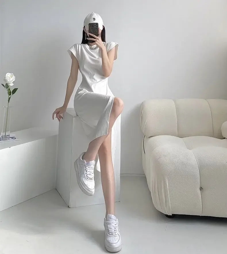 Chic Minimalist White Midi Dress