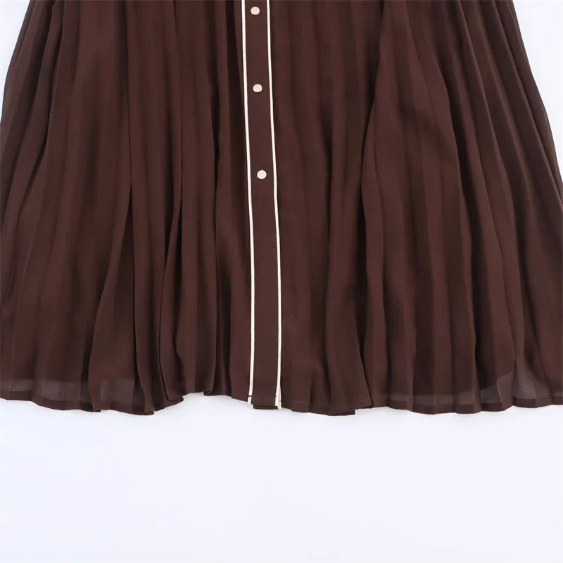 Elegant Pleated Belted Midi Dress