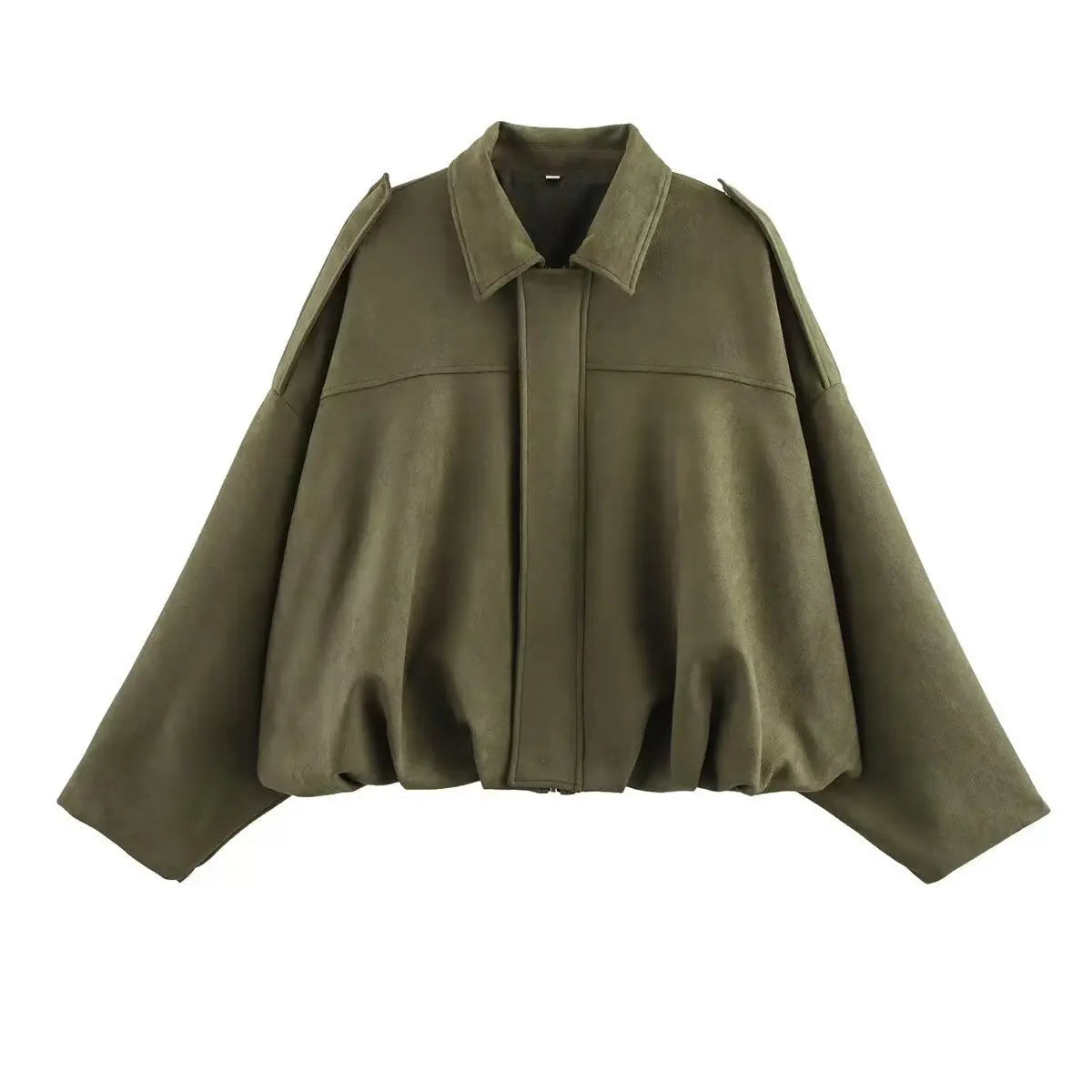 Women Bomber Jackets Suede Texture Coats Fashion Turn-down Collar Long Sleeve Loose Vintage Female Outerwear Chic Top Streetwear