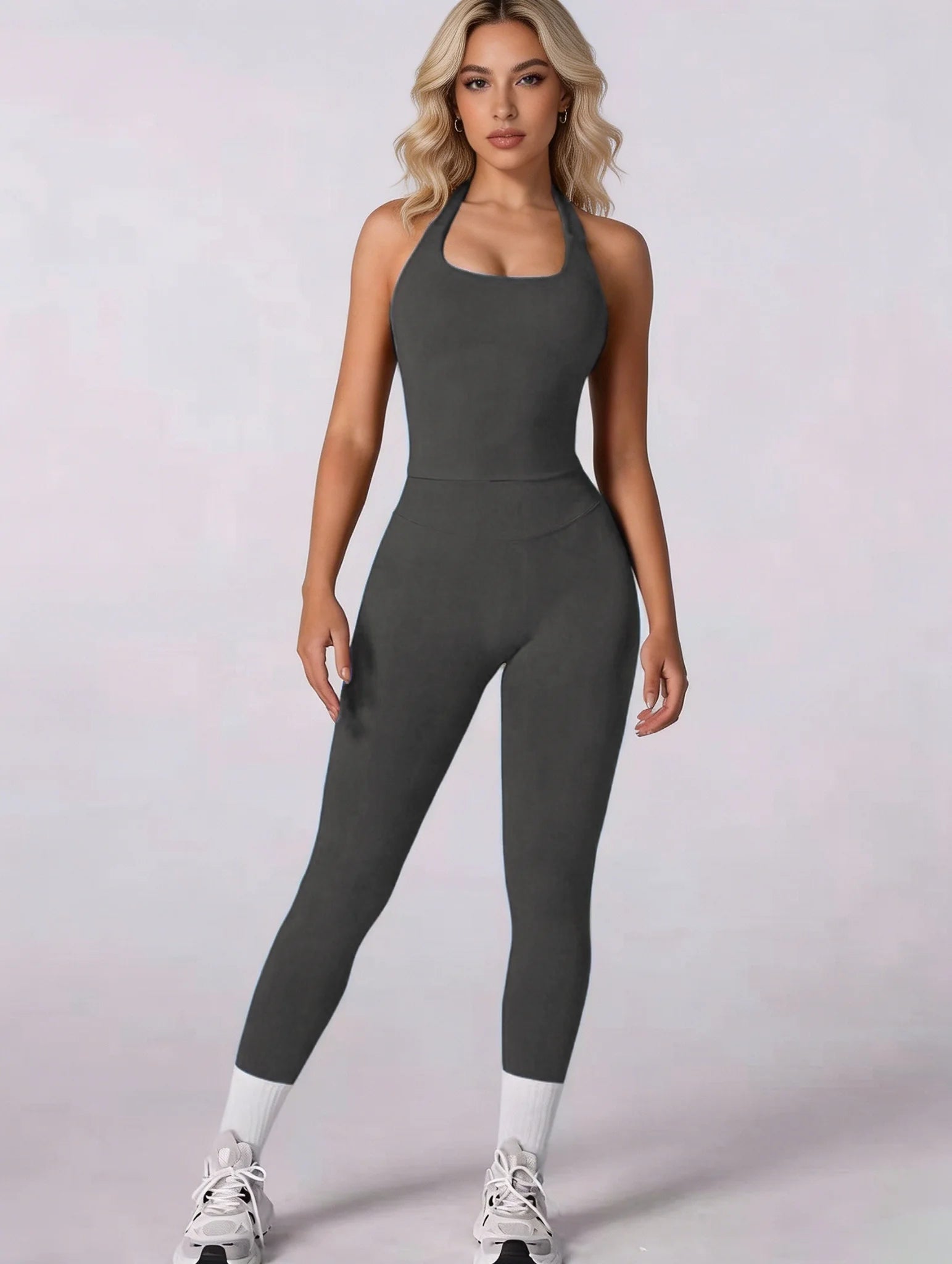 Women 2Pcs Yoga Set Halter Neck Sports Tank Top High Waist Leggings Fitness Outfit Gym Workout Activewear Tracksuit