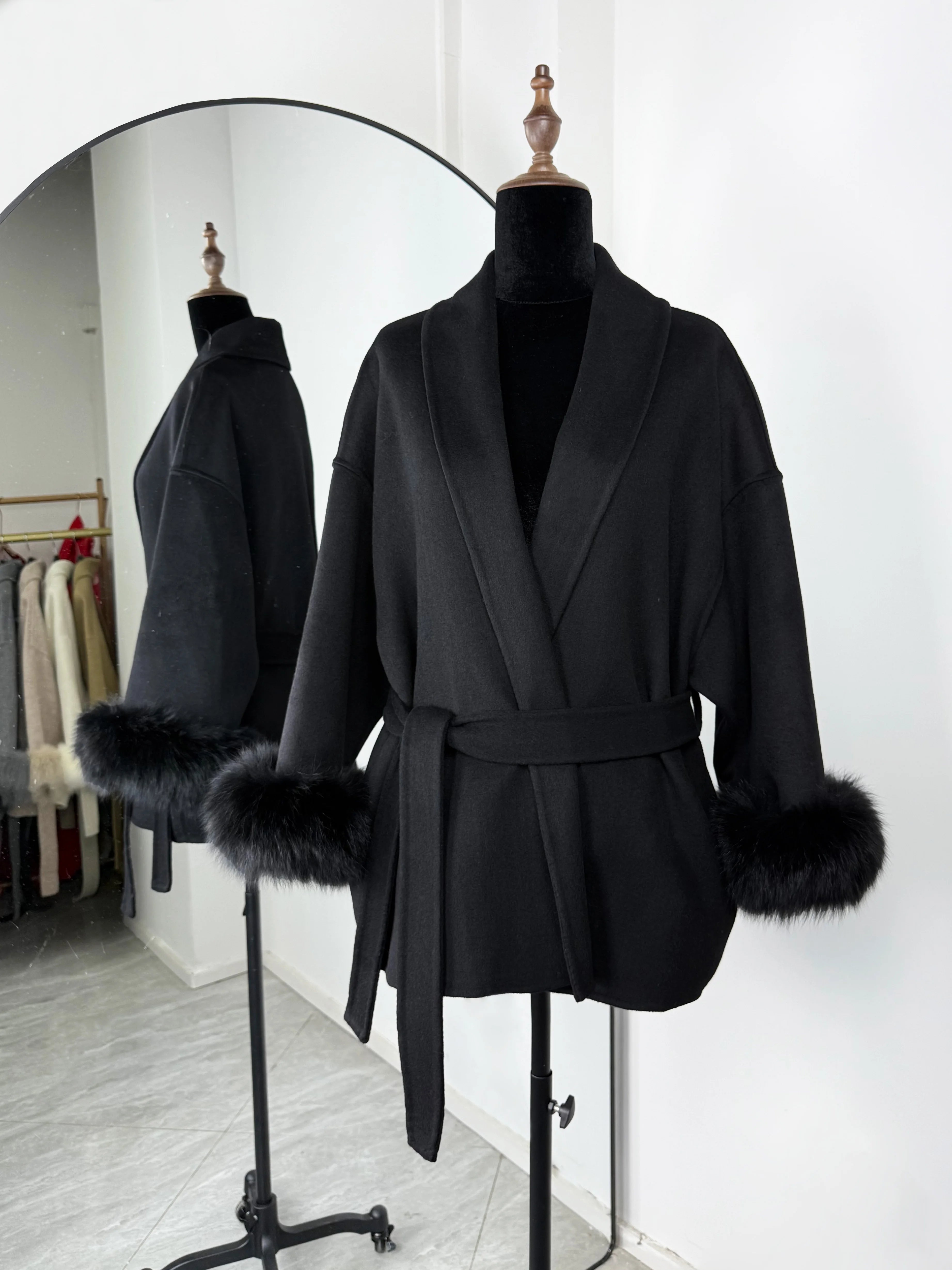 Fox Fur Woolen Coats Women's Short Coat Office Lady Removable Elegant Double-sided Wool Overcoat 2025 New Cardigan Jacket