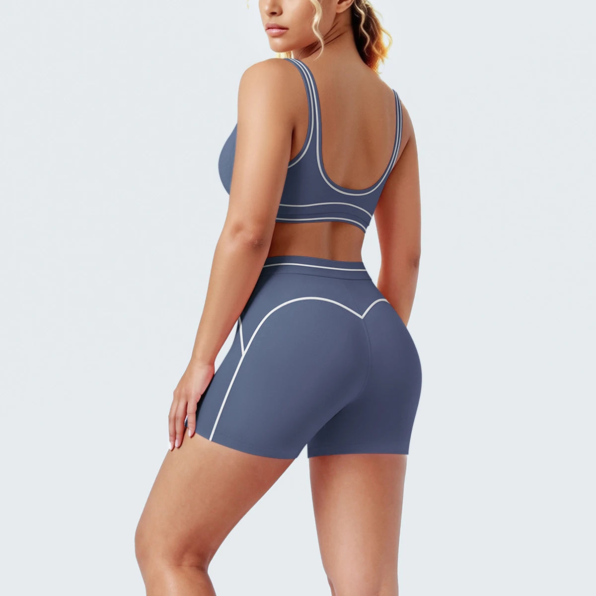 New Woman Yoga Set Color Blocking Sexy Sport Bra Yoga Underwear with Chest Pad High Waist Stripe Running Fitness Shorts Yoga Set