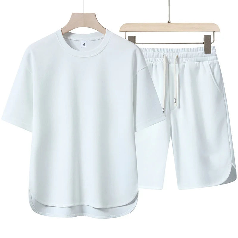 NEW Summer Men Suit Round Neck Short Sleeve T-shirt+shorts Two Piece Set Loose Outdoor sport Casual Suit men T-shirt Tracksuit