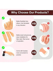 Nail art beginners practice fake hand models with insertable nail plates, bendable fingers, display racks, rubber hands