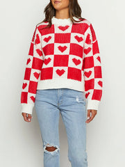 Checker Heart Knit Pullover