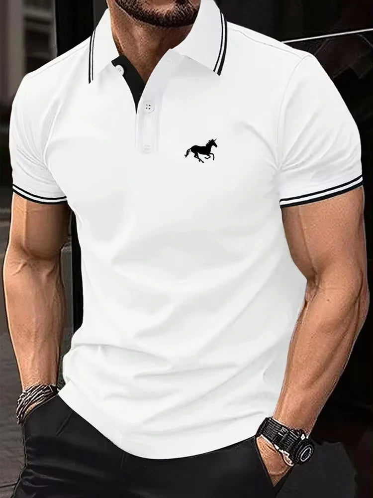 New Men's T-shirt Classic Short Sleeved Polo Shirt Summer Top Casual T-shirt Button Lapel Super Large S-3XL Casual Polo Shirt