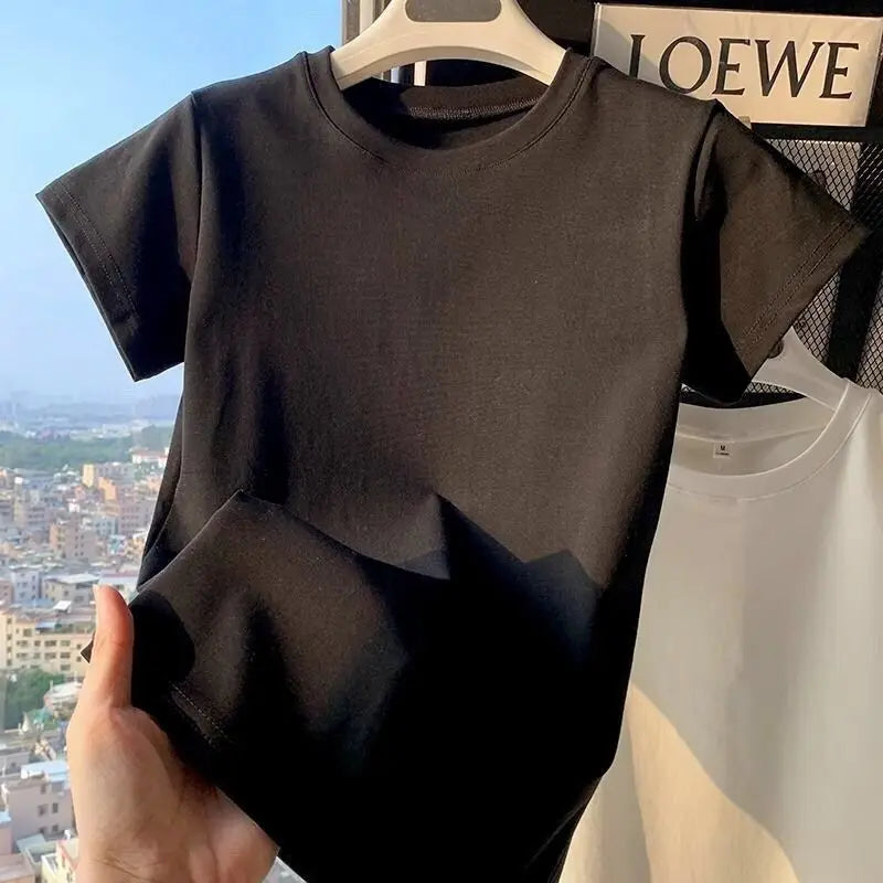 Women's Solid Short Sleeve T-Shirt Spring Summer Casual Soft Slim Fit Basic Top Tees All-Match Fashion T-Shirts for Women