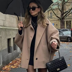 HXAO Woman Winter Coats Faux Wool Coats And Mixtures Oversized Long Coat Women Autumn Long Sleeve Solid Coats Casual Warm Parkas