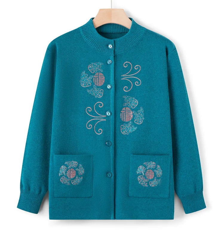 Women Winter Coats Vintage Printed Knitted Cardigan Sweater Female Jacket Spring Autumn Outerwears Top Wool Knitwear Coat