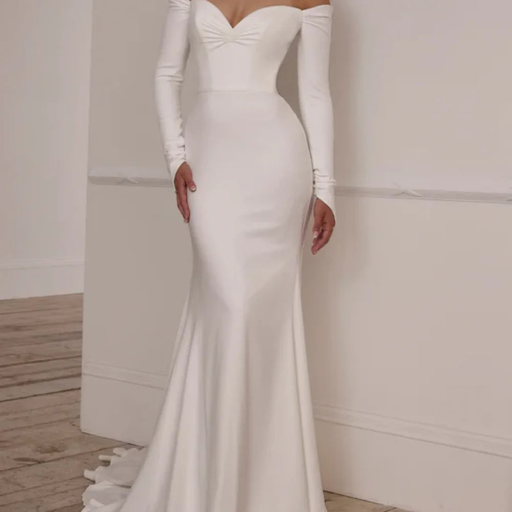 Customized Elegant Simple Wedding Dresses Mermaid Off Shoulder Sweetheart Bridal Gowns Long Sleeve Bride Dress Vestido De Novia