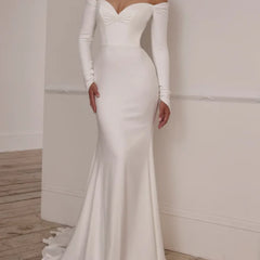 Customized Elegant Simple Wedding Dresses Mermaid Off Shoulder Sweetheart Bridal Gowns Long Sleeve Bride Dress Vestido De Novia