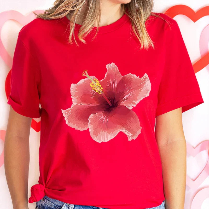 Pink Hibiscus Casual Y2K Tee