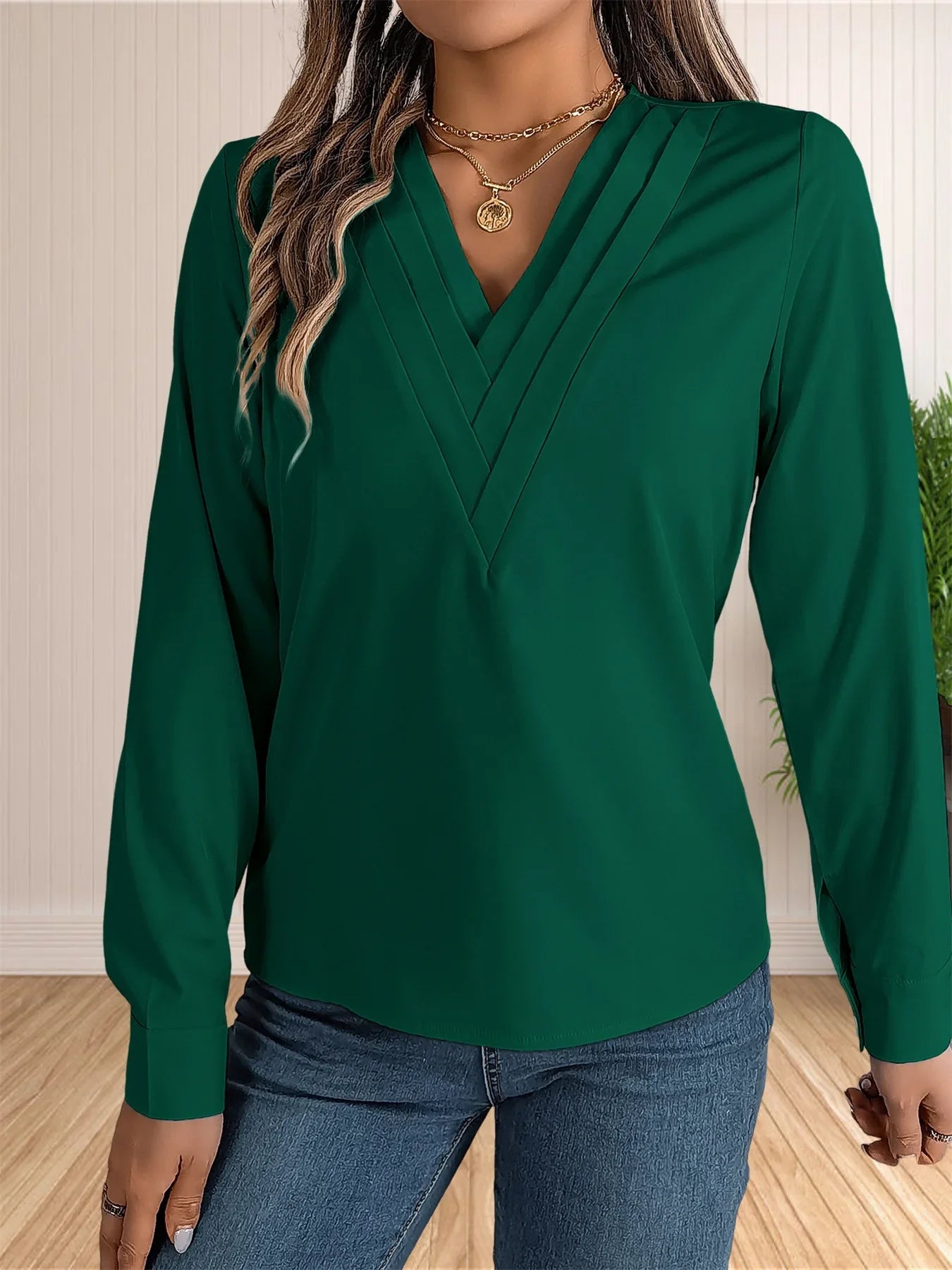Elegant Layered V-Neck Work Blouse
