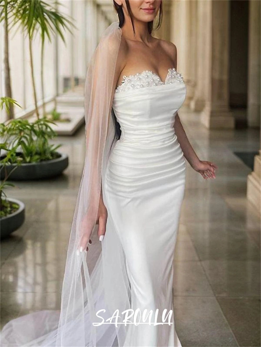 Pearl Strapless Two Piece Wedding Gown