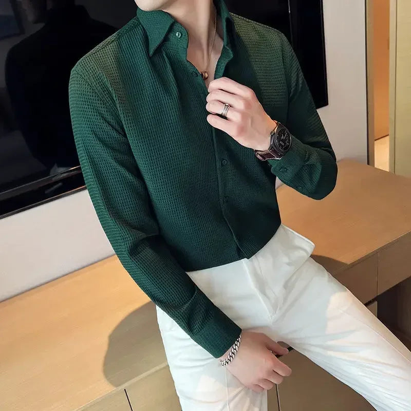 Slim Waffle Business Shirt Men