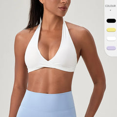 Strappy Bra for Women Open Back Halter Sports Bra Light Support Gym Crop Top Seamless Workout Yoga Top Bra Padded Bras