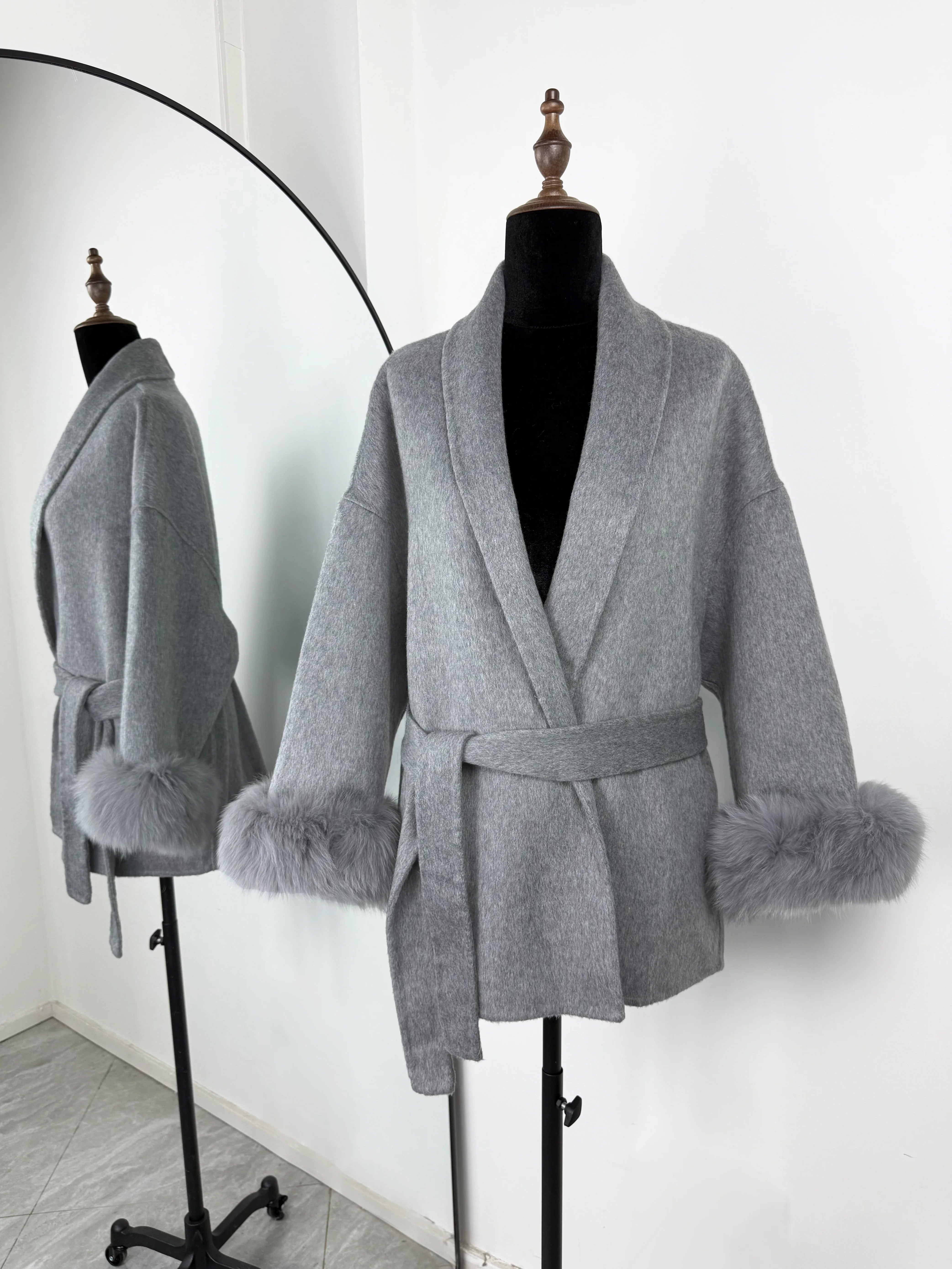 Fox Fur Woolen Coats Women's Short Coat Office Lady Removable Elegant Double-sided Wool Overcoat 2025 New Cardigan Jacket