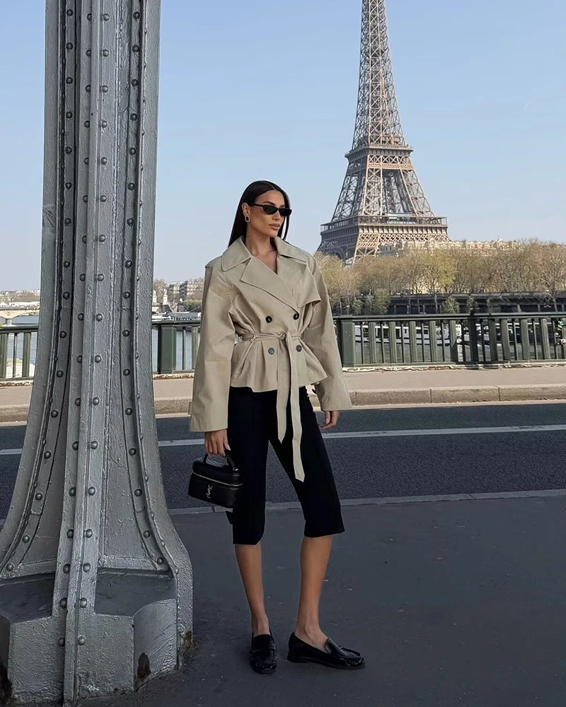 Women's Jacket 2026 New Spring Fashion Khkai Belted Short Jacket for Women Autumn Ladies Jacket Casaul Chic Women Outerwear