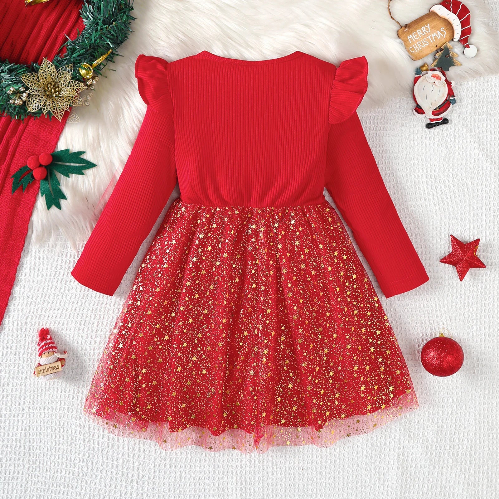 Star Chiffon Flying Sleeve Girls Dress