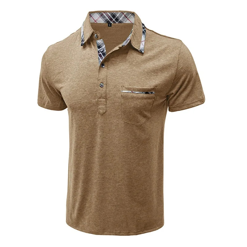 Plaid Collar Short Sleeve Polo