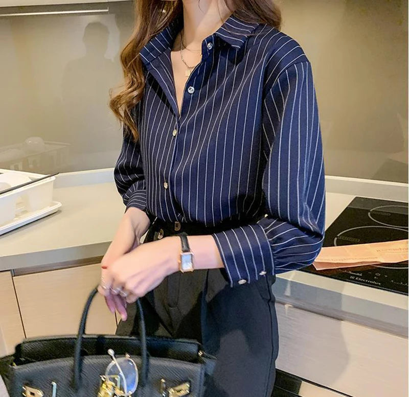 Vintage Striped Loose Shirt Women