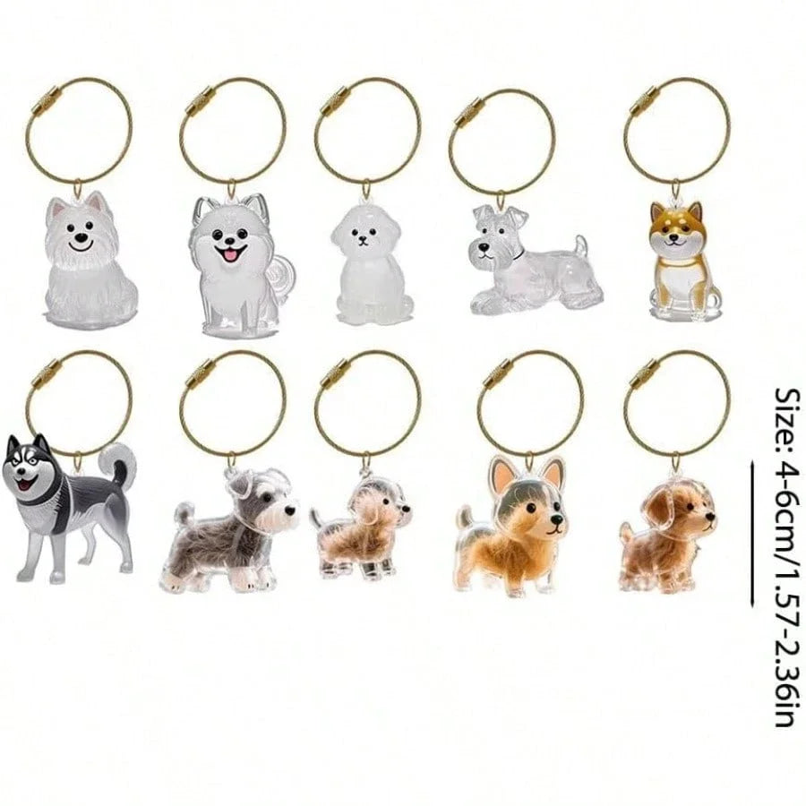 Transparent Cute Dog Pendant Keychain Creative Pet Hair Storage Capsule Hanging Ornament for Pet Lover DIY Pet Memorial Keychain
